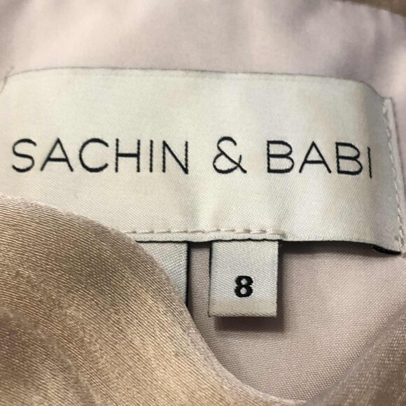 SACHIN & BABI Kayla Gown Tie Neck Crinkle Maxi Dress Champagne 8 MSRP $300 - Picture 10 of 12